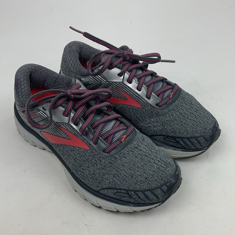 Brooks Adrenaline GTS 18 Running Shoe Size 8 Gray Pink lace up Athletic Sneaker